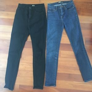 UO black high waist skinny jeans (left)